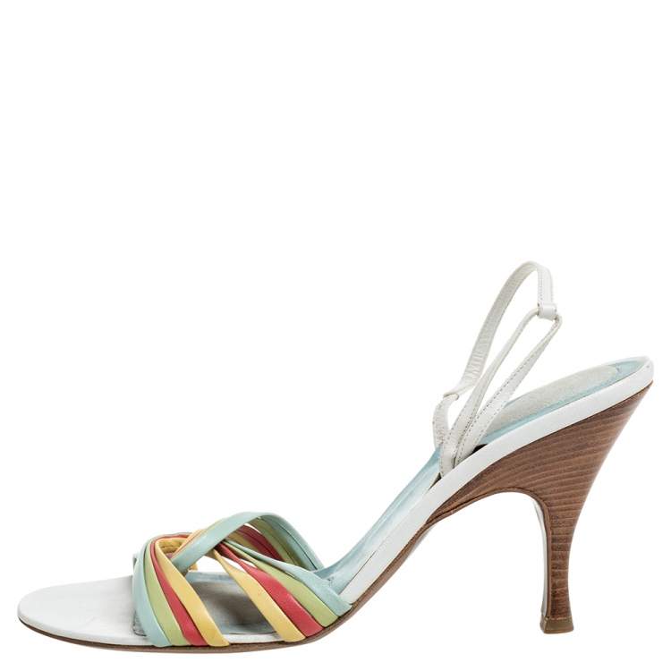Pre Owned Bottega Veneta Multicolor Leather Criss Cross Slingback Sandals Size 41