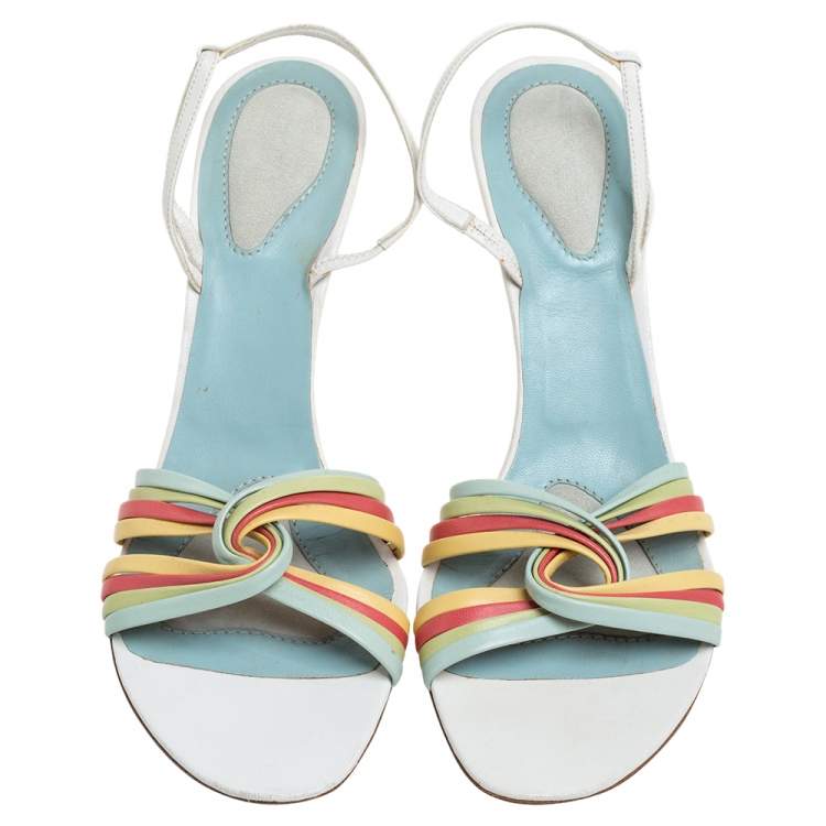 Pre Owned Bottega Veneta Multicolor Leather Criss Cross Slingback Sandals Size 41
