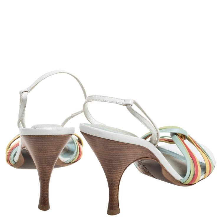 Pre Owned Bottega Veneta Multicolor Leather Criss Cross Slingback Sandals Size 41