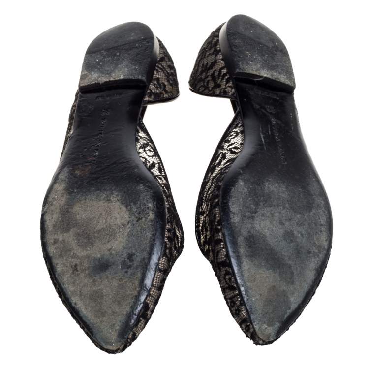 Pre Owned Bottega Veneta Black Lace And Mesh Ballerina Flats Size 38