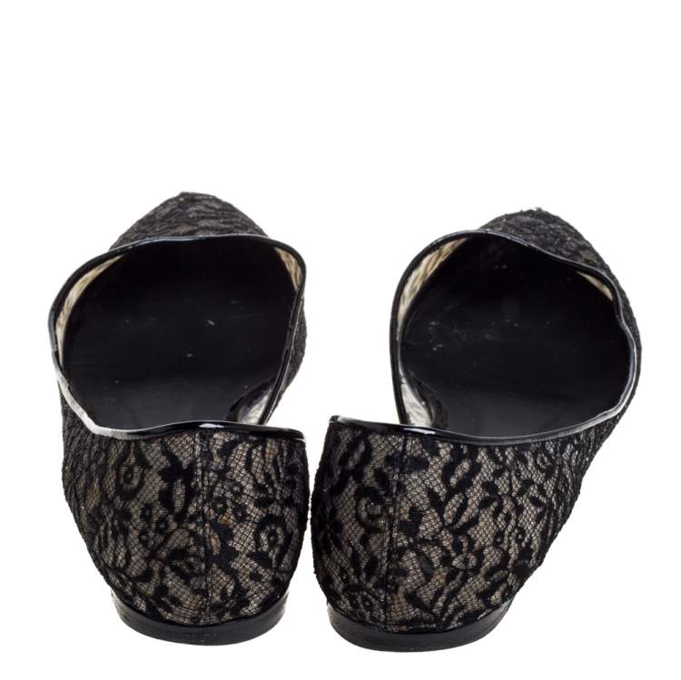 Pre Owned Bottega Veneta Black Lace And Mesh Ballerina Flats Size 38