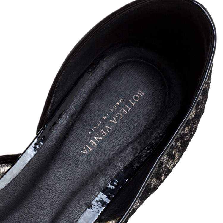Pre Owned Bottega Veneta Black Lace And Mesh Ballerina Flats Size 38