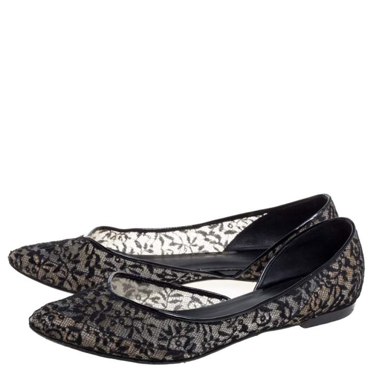 Pre Owned Bottega Veneta Black Lace And Mesh Ballerina Flats Size 38