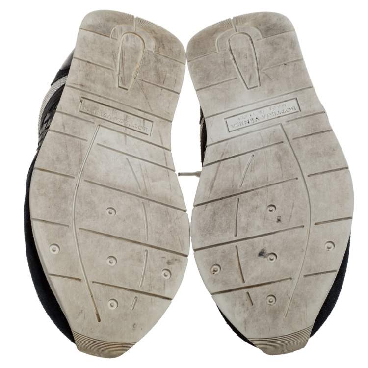 Pre Owned Bottega Veneta White/Black Mesh And Intrecciato Suede Leather Lace Up Low Top Sneakers Size 39.5