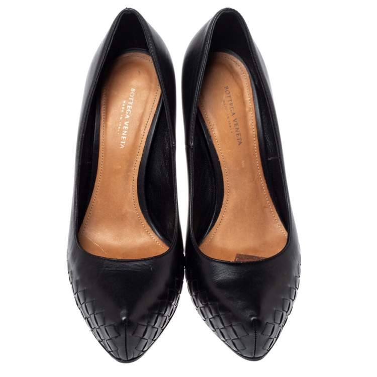 Pre Owned Bottega Veneta Black Intrecciato Leather Platform Pumps Size 36