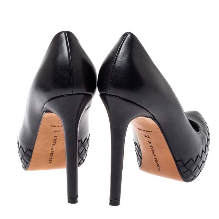 Pre Owned Bottega Veneta Black Intrecciato Leather Platform Pumps Size 36