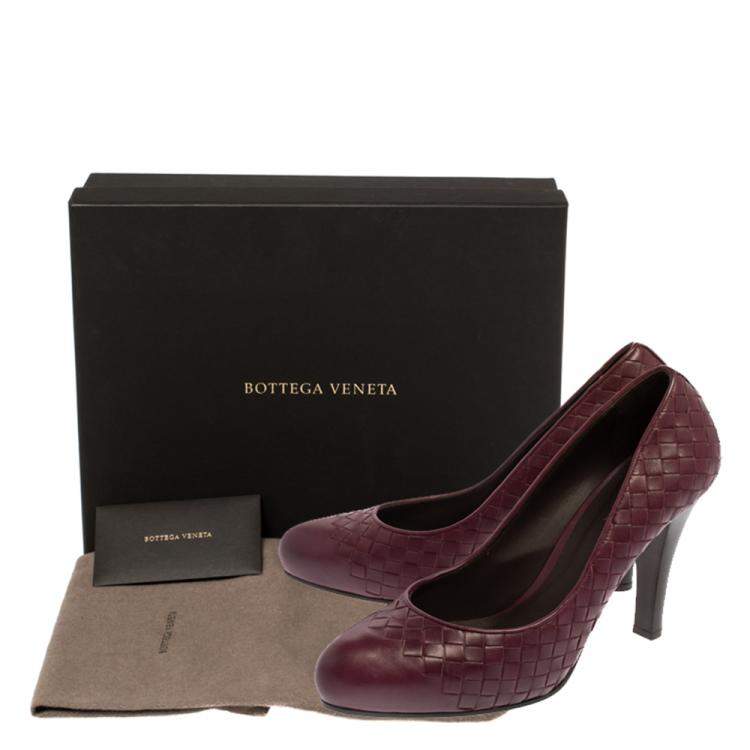 Pre Owned Bottega Veneta Burgundy Intrecciato Leather Platform Pumps Size 39