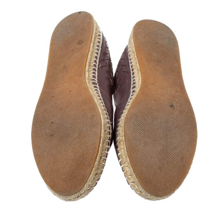 Pre Owned Bottega Veneta Brown Intrecciato Leather Espadrilles Flats Size 36