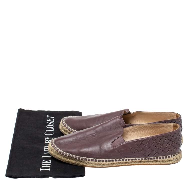Pre Owned Bottega Veneta Brown Intrecciato Leather Espadrilles Flats Size 36
