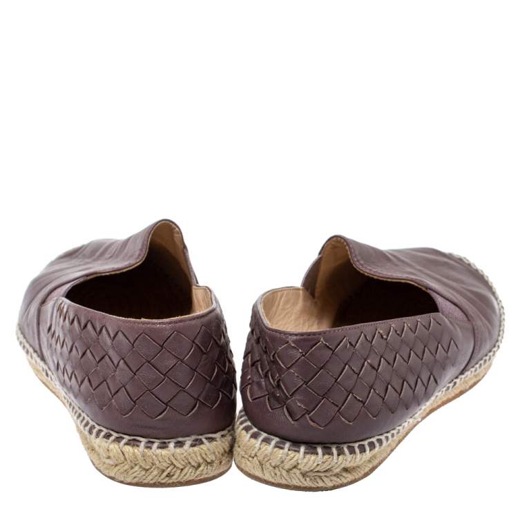 Pre Owned Bottega Veneta Brown Intrecciato Leather Espadrilles Flats Size 36