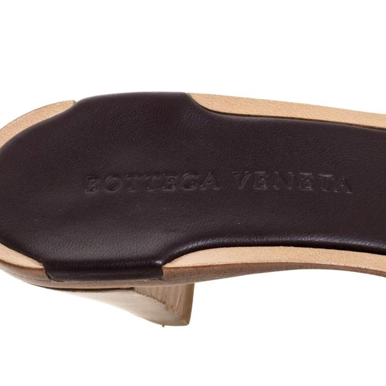 Pre Owned Bottega Veneta Brown Intrecciato Leather Square Toe Slide Sandals Size 37
