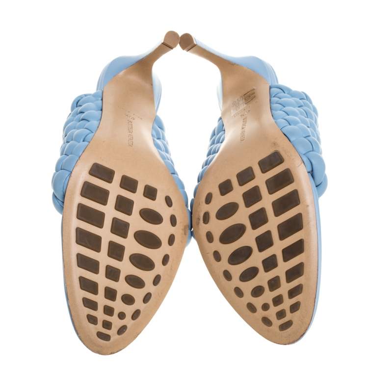 Pre Owned Bottega Veneta Light Blue Leather The Curve Slide Sandals Size 40.5