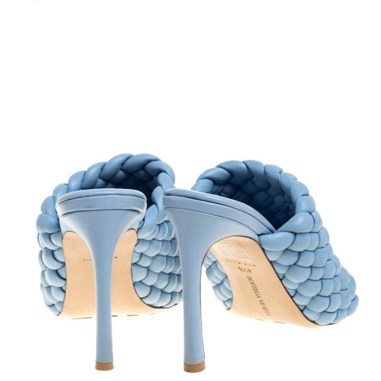 Pre Owned Bottega Veneta Light Blue Leather The Curve Slide Sandals Size 40.5