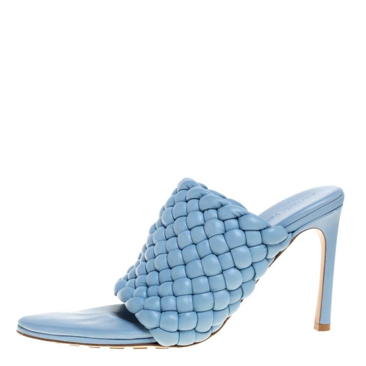 Pre Owned Bottega Veneta Light Blue Leather The Curve Slide Sandals Size 40.5