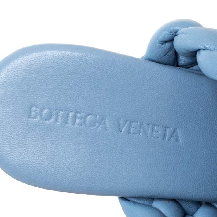 Pre Owned Bottega Veneta Light Blue Leather The Curve Slide Sandals Size 40.5