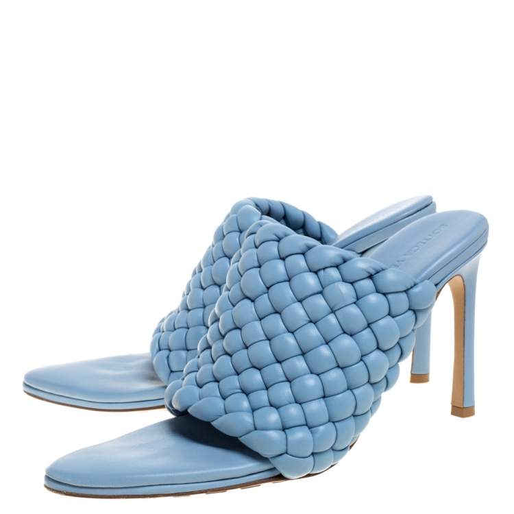 Pre Owned Bottega Veneta Light Blue Leather The Curve Slide Sandals Size 40.5