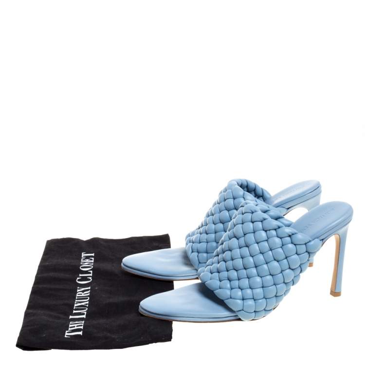 Pre Owned Bottega Veneta Light Blue Leather The Curve Slide Sandals Size 40.5