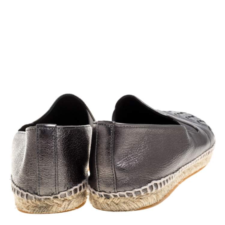 Pre Owned Bottega Veneta Metallic Intrecciato Leather Slip On Espadrille Flats Size 39