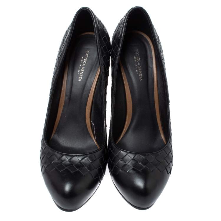 Pre Owned Bottega Veneta Black Intrecciato Leather Pumps Size 39