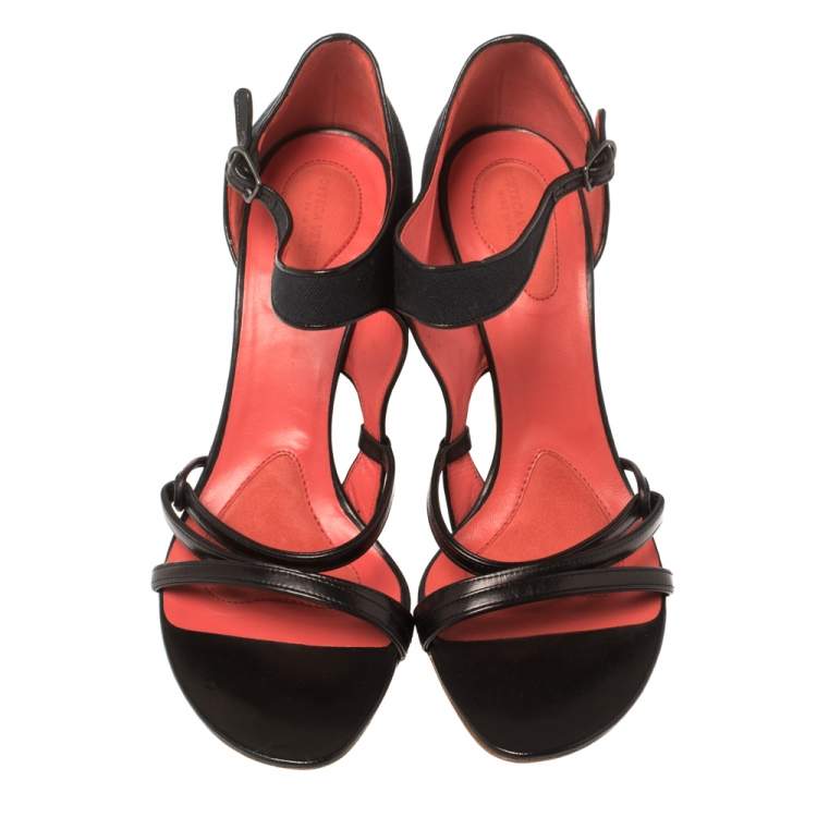 Pre Owned Bottega Veneta Black Canvas and Leather Sandals Size 40