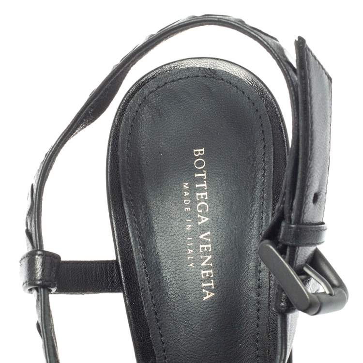 Pre Owned Bottega Veneta Black Leather And Mesh T Strap Platform Sandals Size 38
