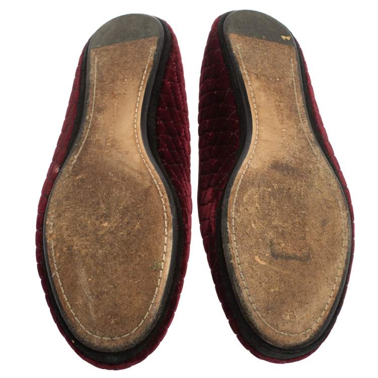 Pre Owned Bottega Veneta Burgundy Velvet Smoking Slip On Loafers Size 39.5