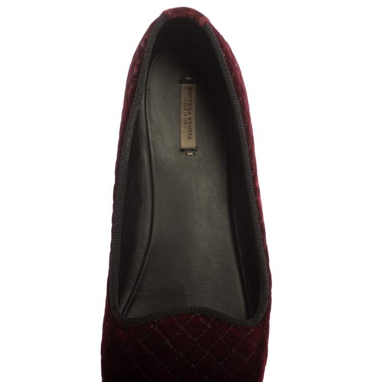 Pre Owned Bottega Veneta Burgundy Velvet Smoking Slip On Loafers Size 39.5