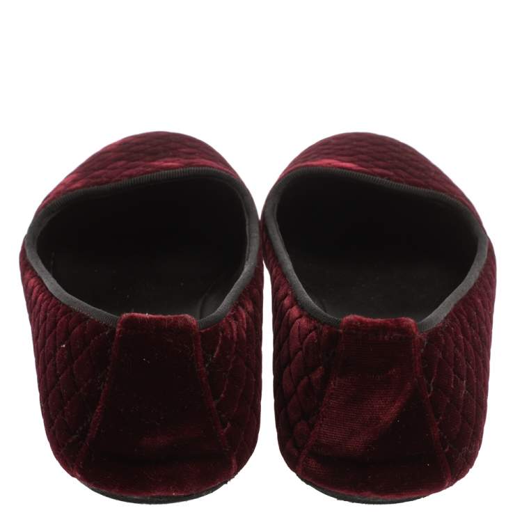 Pre Owned Bottega Veneta Burgundy Velvet Smoking Slip On Loafers Size 39.5