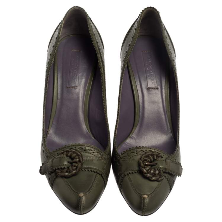 Pre Owned Bottega Veneta Green Intrecciato Leather Pumps Size 37