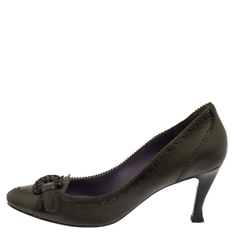 Pre Owned Bottega Veneta Green Intrecciato Leather Pumps Size 37