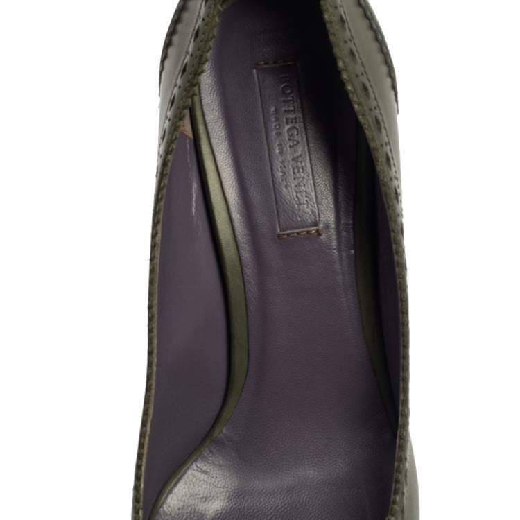 Pre Owned Bottega Veneta Green Intrecciato Leather Pumps Size 37
