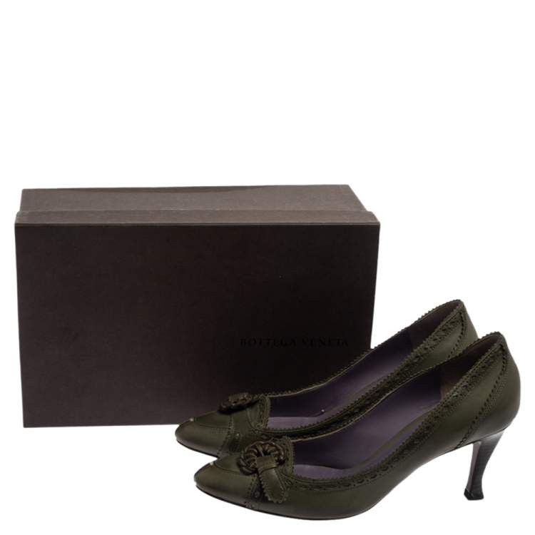 Pre Owned Bottega Veneta Green Intrecciato Leather Pumps Size 37