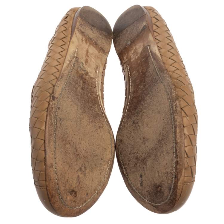 Pre Owned Bottega Veneta Beige Leather Ballet  Flats Size 39