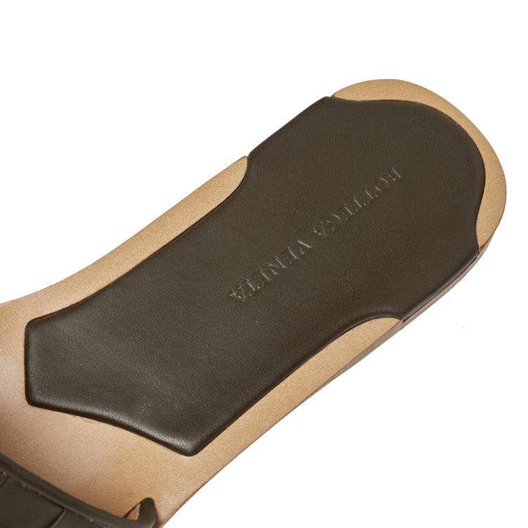 Pre Owned  Bottega Veneta Dark Olive Green Intrecciato Leather Flat Slides Size 41