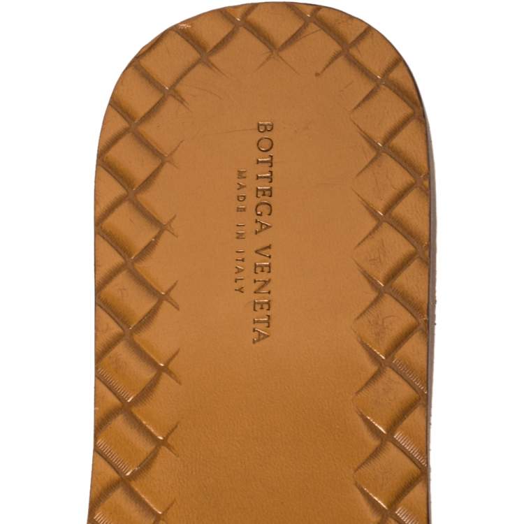 Pre Owned Bottega Veneta Burgundy Intrecciato Leather Flat Slides Size 40.5