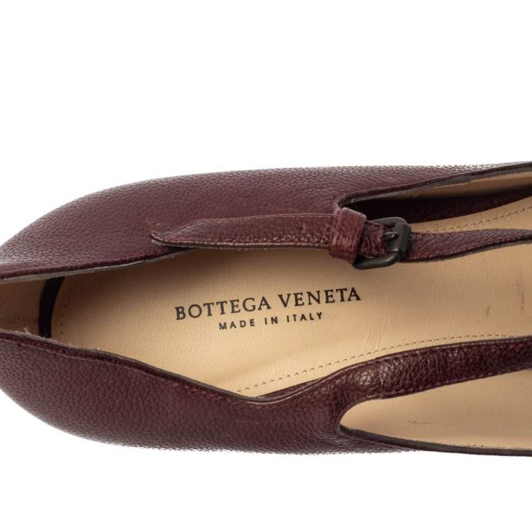 Pre Owned Bottega Veneta Burgundy Leather Mary Jane Platform Pumps Size 38