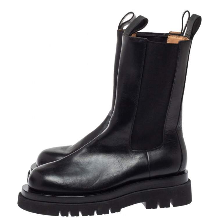 Pre Owned Bottega Veneta Black Leather Platform Chelsea  Boots Size 39