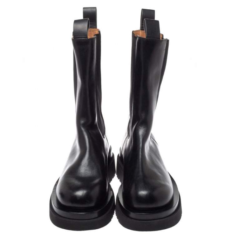 Pre Owned Bottega Veneta Black Leather Platform Chelsea  Boots Size 39