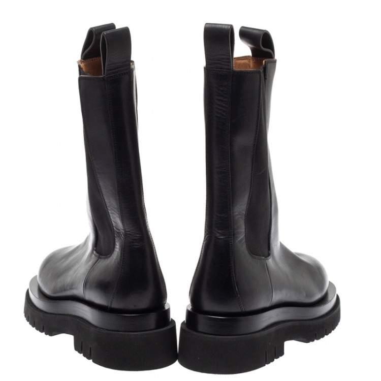 Pre Owned Bottega Veneta Black Leather Platform Chelsea  Boots Size 39