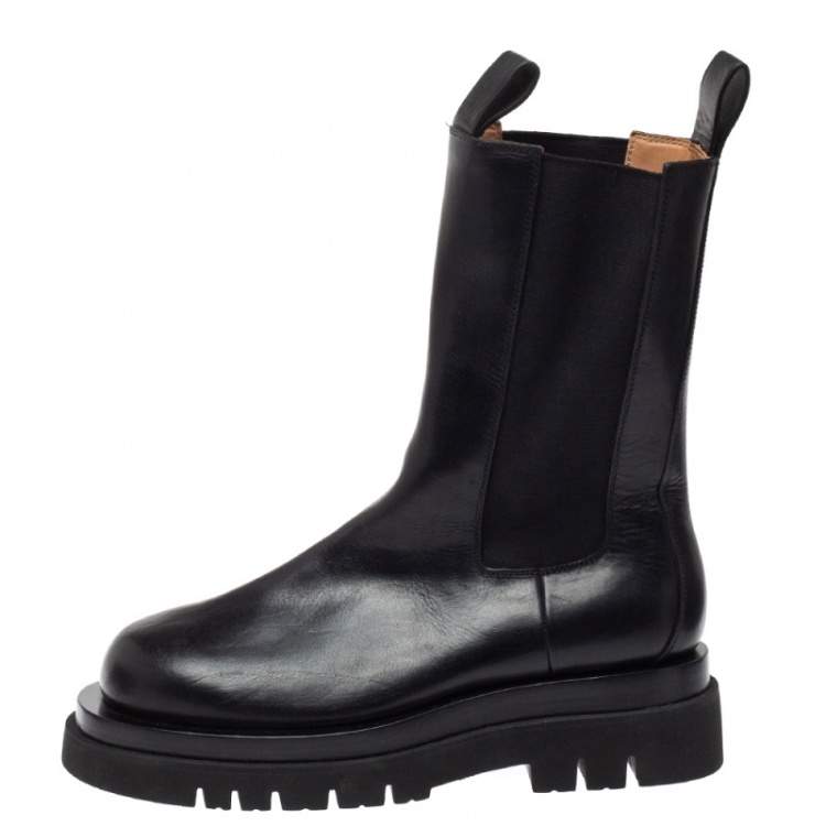 Pre Owned Bottega Veneta Black Leather Platform Chelsea  Boots Size 39
