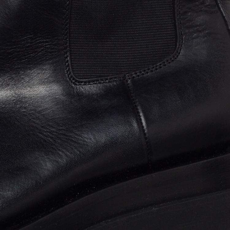 Pre Owned Bottega Veneta Black Leather Platform Chelsea  Boots Size 39