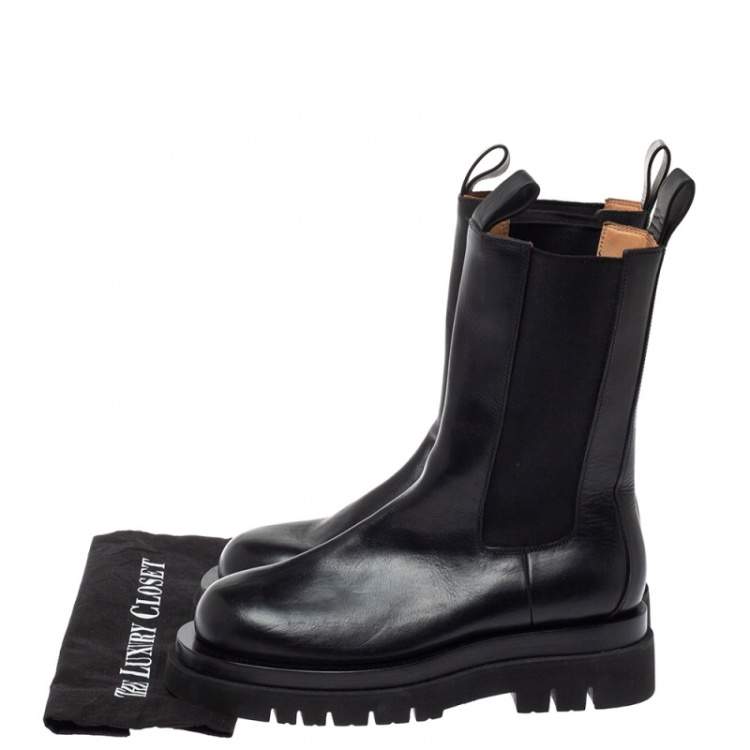 Pre Owned Bottega Veneta Black Leather Platform Chelsea  Boots Size 39