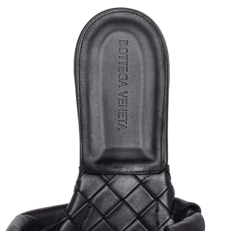 Pre Owned Bottega Veneta Black Quitled Leather Padded Slide Sandals Size 39.5