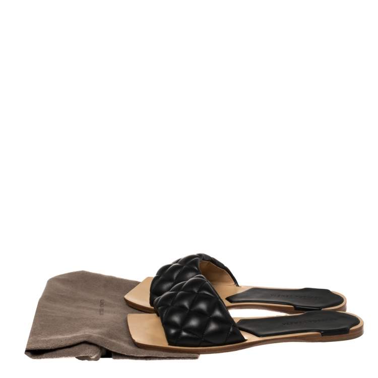 Pre Owned Bottega Veneta Black Leather Quilted Mule Sandals Size 39