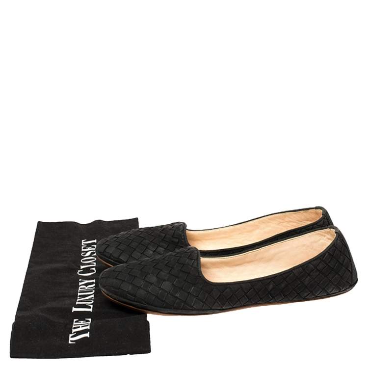 Pre Owned Bottega Veneta Black Intrecciato Leather Smoking Slippers Size 37