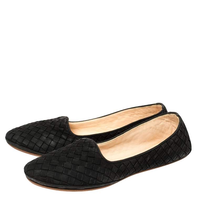 Pre Owned Bottega Veneta Black Intrecciato Leather Smoking Slippers Size 37