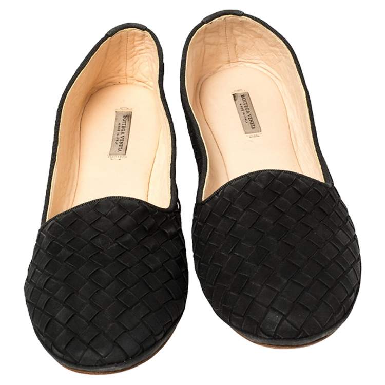 Pre Owned Bottega Veneta Black Intrecciato Leather Smoking Slippers Size 37