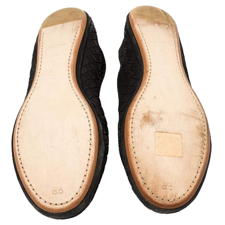 Pre Owned Bottega Veneta Black Intrecciato Leather Smoking Slippers Size 37