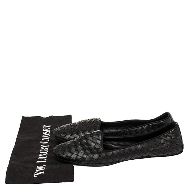 Pre Owned Bottega Veneta Black Intrecciato Leather Smoking Slippers Size 37.5