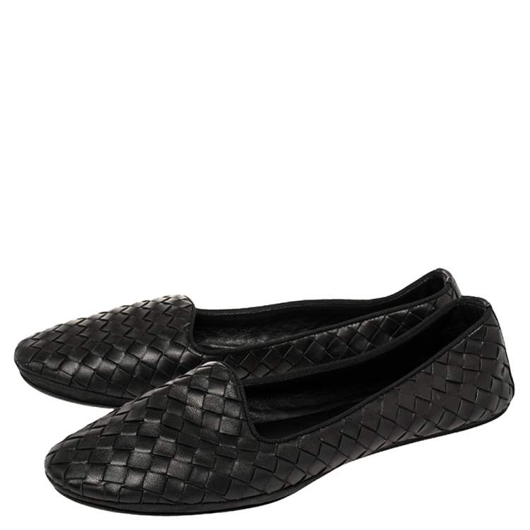 Pre Owned Bottega Veneta Black Intrecciato Leather Smoking Slippers Size 37.5